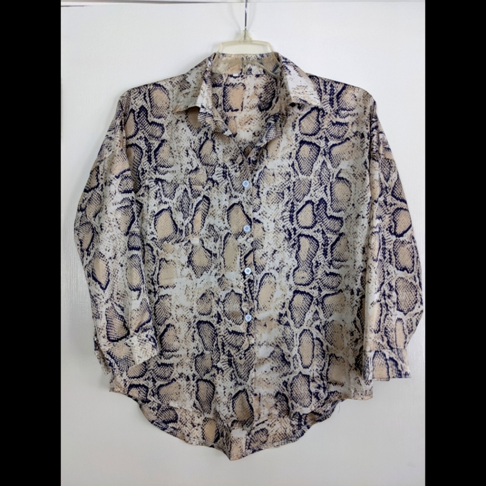 2 Tops for $10 Snake Python Prink Satin Button Up Blouse